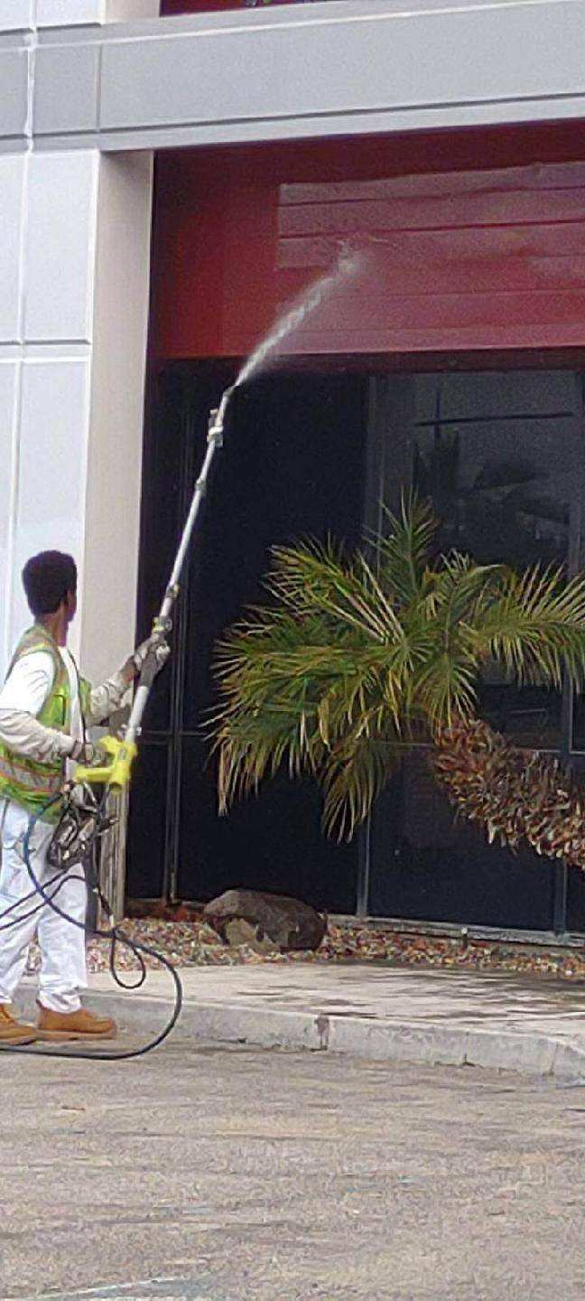 Efficient Pressure Washing of Commercial Exterior in Riverside, California.